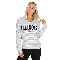 Sweat à capuche rayé col en V et rayures blanches/gris Illinois Fighting Illini pour homme