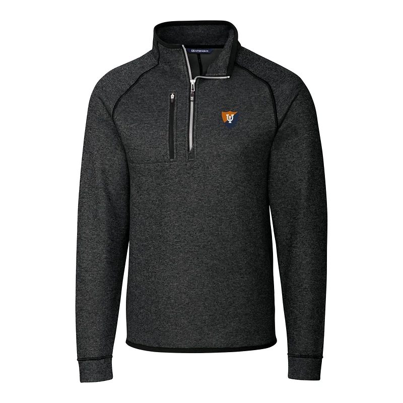 Pull-over en tricot demi-zippé pour homme, couleur anthracite, style coupe-vent des Fighting Illini de l'Illinois, grande taille.