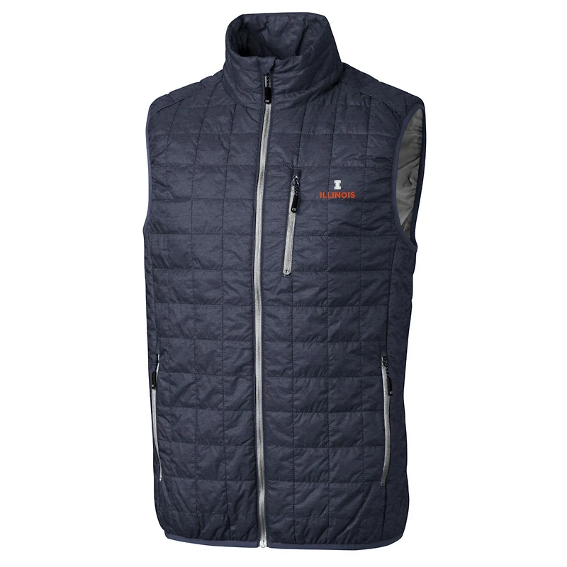 Men's Cutter & Buck Heathered Navy Illinois Fighting Illini Big Tall Rainier PrimaLoft Eco Full-Zip Puffer Vest