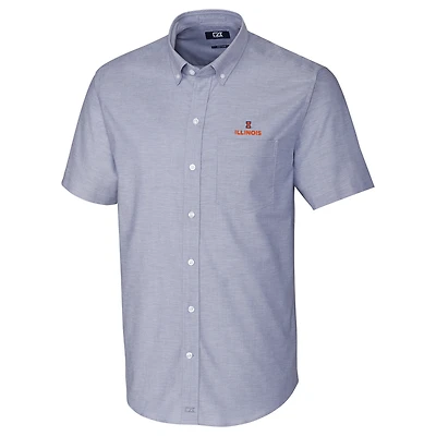 Chemise boutonnée à manches courtes bleu clair Illinois Fighting Illini en tissu Oxford extensible pour homme Cutter & Buck