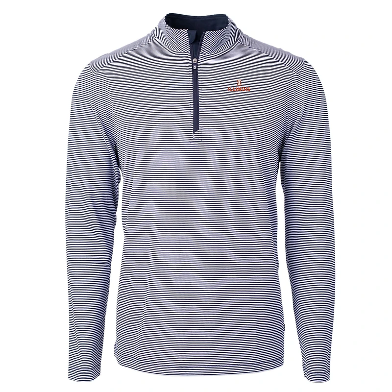 Pull-over Cutter & Buck bleu marine/blanc Illinois Fighting Illini grandes tailles Virtue Eco Pique à micro-rayures recyclées et fermeture éclair 1/4