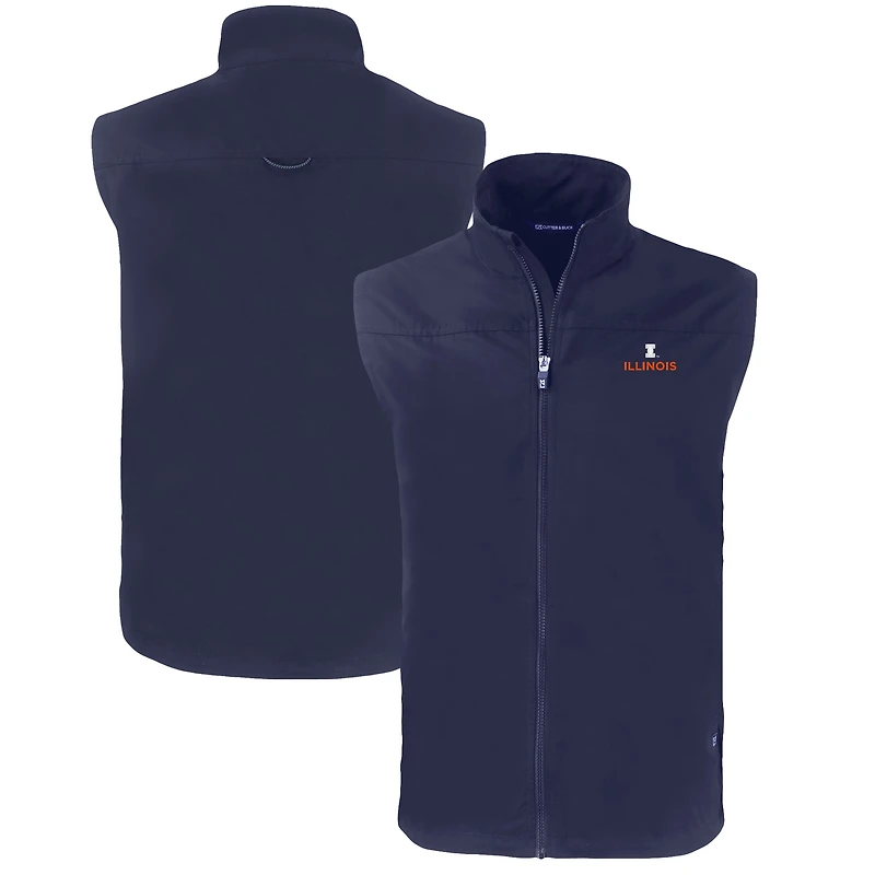 Men's Cutter & Buck Navy Illinois Fighting Illini Big Tall Charter Eco Full-Zip Vest