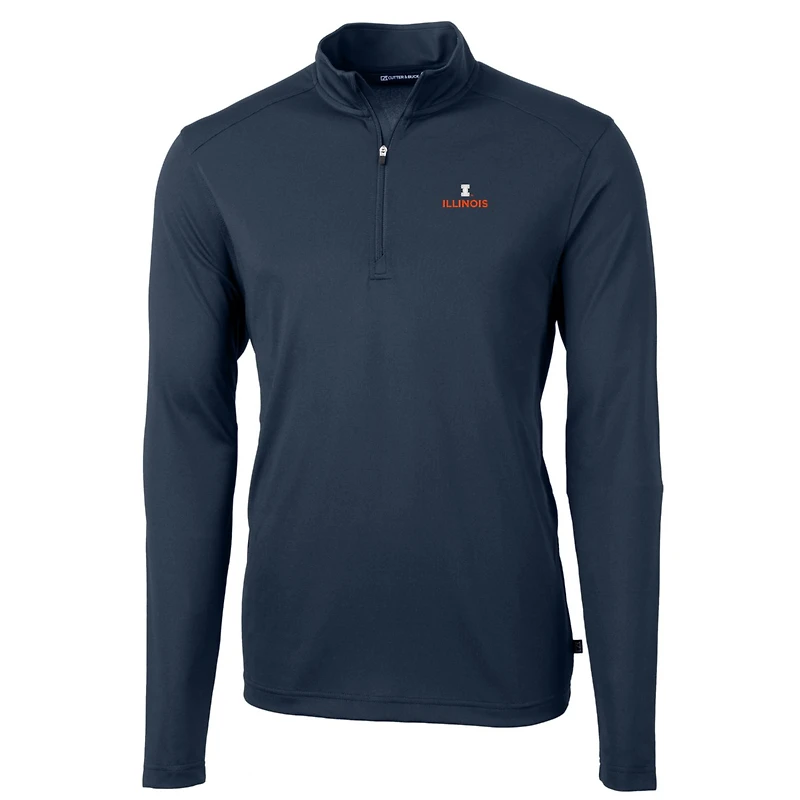 Pull-over à col zippé Cutter & Buck bleu marine Illinois Fighting Illini grandes tailles Virtue Eco Pique recyclé