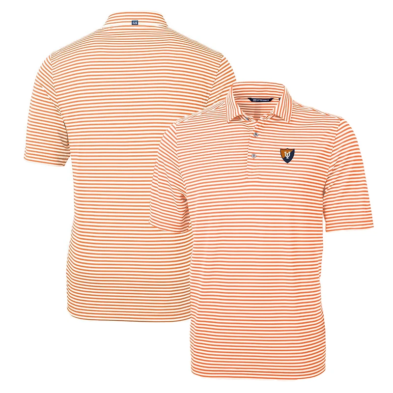 Polo Cutter & Buck Orange Illinois Fighting Illini Throwback Logo Virtue Eco Pique Stripe en tissu recyclé à rayures