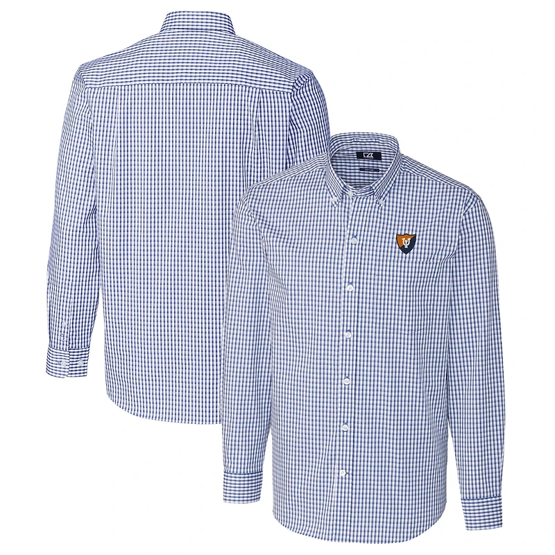 Chemise boutonnée à manches longues et carreaux extensibles faciles d'entretien pour homme, Cutter & Buck Royal Illinois Fighting Illini