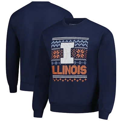 Men's  Navy Illinois Fighting Illini Holiday Fleece Sweatshirt