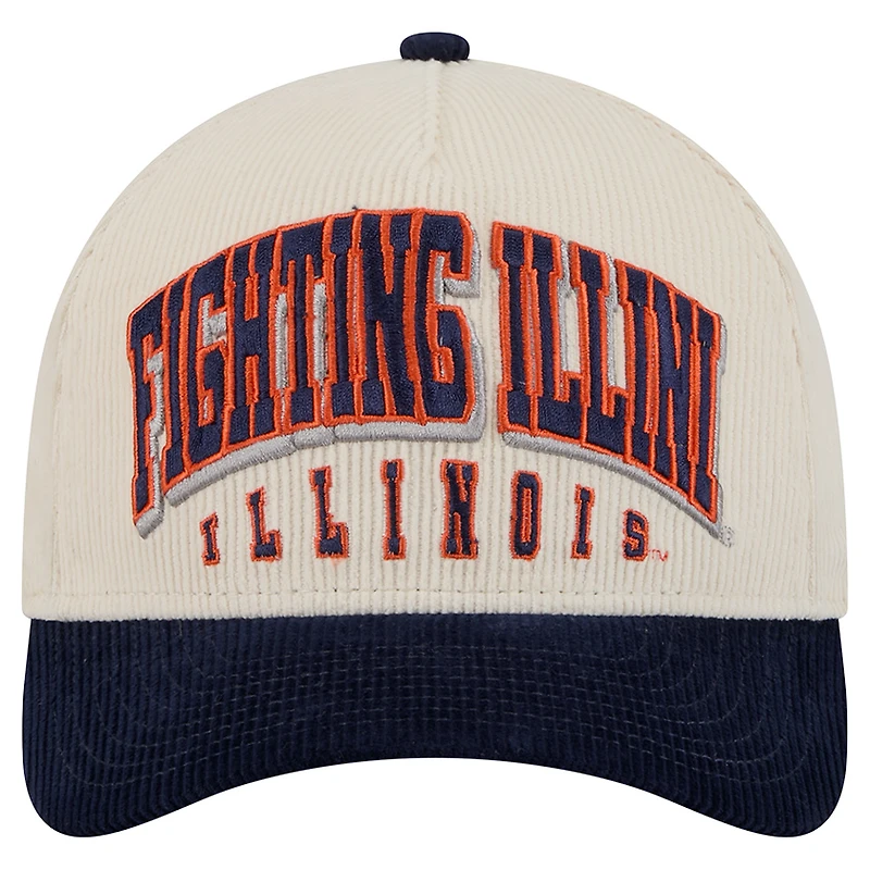 Men's New Era Navy/Cream Illinois Fighting Illini Arch Two-Tone Corduroy 9FORTY A-Frame Adjustable Hat