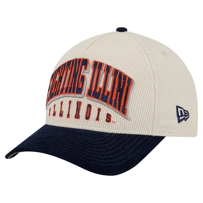 Men's New Era Navy/Cream Illinois Fighting Illini Arch Two-Tone Corduroy 9FORTY A-Frame Adjustable Hat