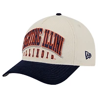 Men's New Era Navy/Cream Illinois Fighting Illini Arch Two-Tone Corduroy 9FORTY A-Frame Adjustable Hat