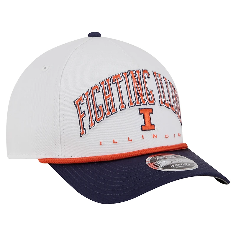 Men's New Era White/Navy Illinois Fighting Illini Arch Two-Tone Rope 9FORTY A-Frame M-Crown Adjustable Hat