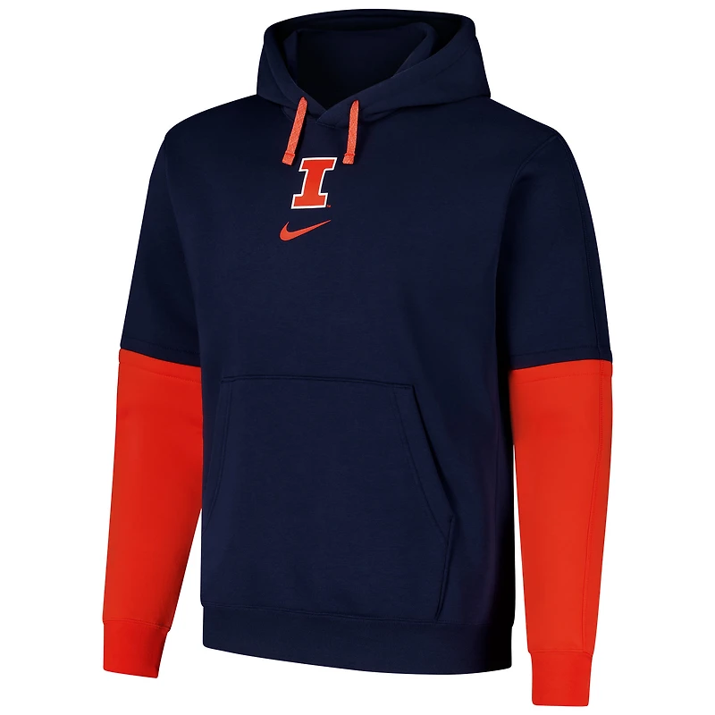 Men's Nike Navy Illinois Fighting Illini 2024 Sideline Club Fleece Pullover Hoodie