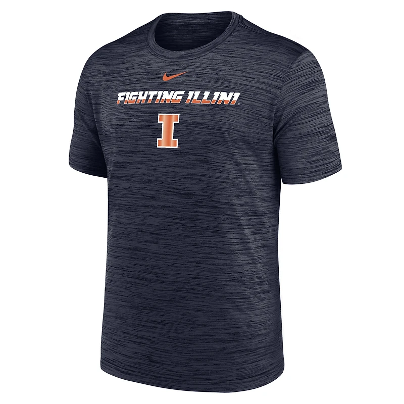T-shirt Nike Dri-FIT Velocity bleu marine pour homme, Illinois Fighting Illini