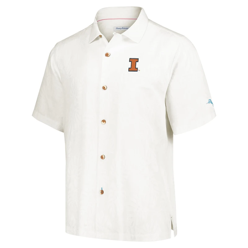 Men's Tommy Bahama Cream Illinois Fighting Illini Castaway Game Camp Button-Up Shirt