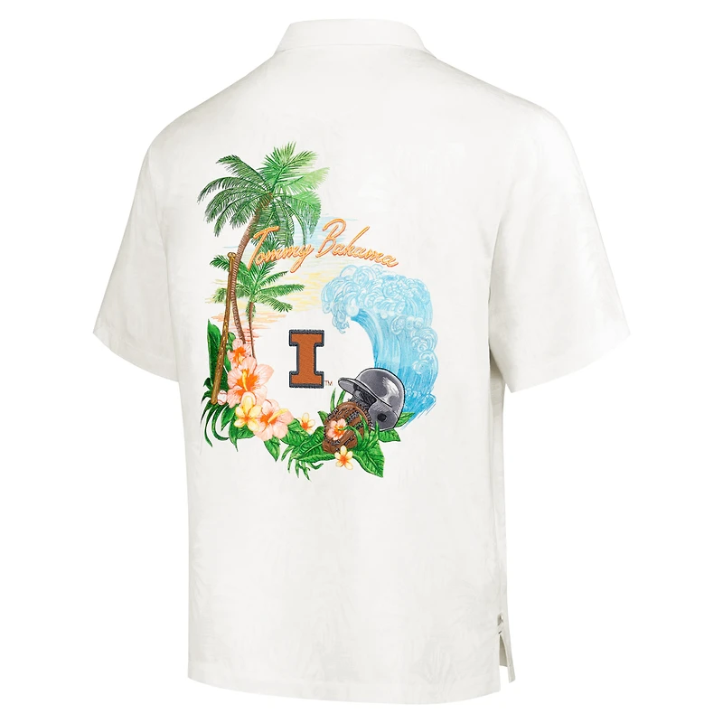 Chemise boutonnée Tommy Bahama crème Illinois Fighting Illini Castaway Game Camp pour hommes