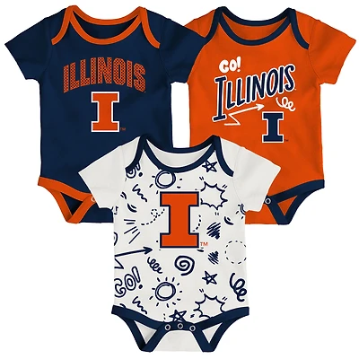 Ensemble de 3 pièces pour nouveau-né et nourrisson Outerstuff Illinois Fighting Illini All Day Play