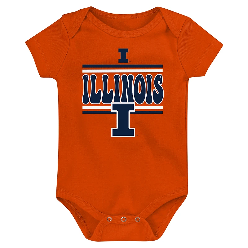 Newborn Navy Illinois Fighting Illini Sunday Comics 3-Pack Bodysuit Set