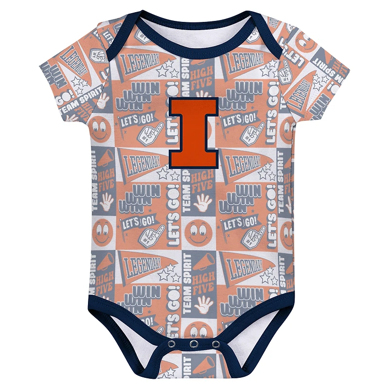 Lot de 3 bodies pour nouveau-né Navy Illinois Fighting Illini Sunday Comics