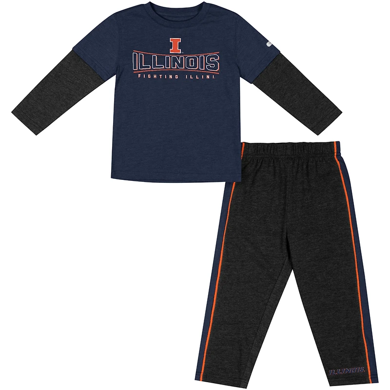 Ensemble t-shirt et pantalon à manches longues Colosseum bleu marine/noir pour tout-petits Illinois Fighting Illini