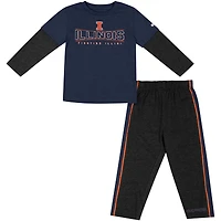 Ensemble t-shirt et pantalon à manches longues Colosseum bleu marine/noir pour tout-petits Illinois Fighting Illini