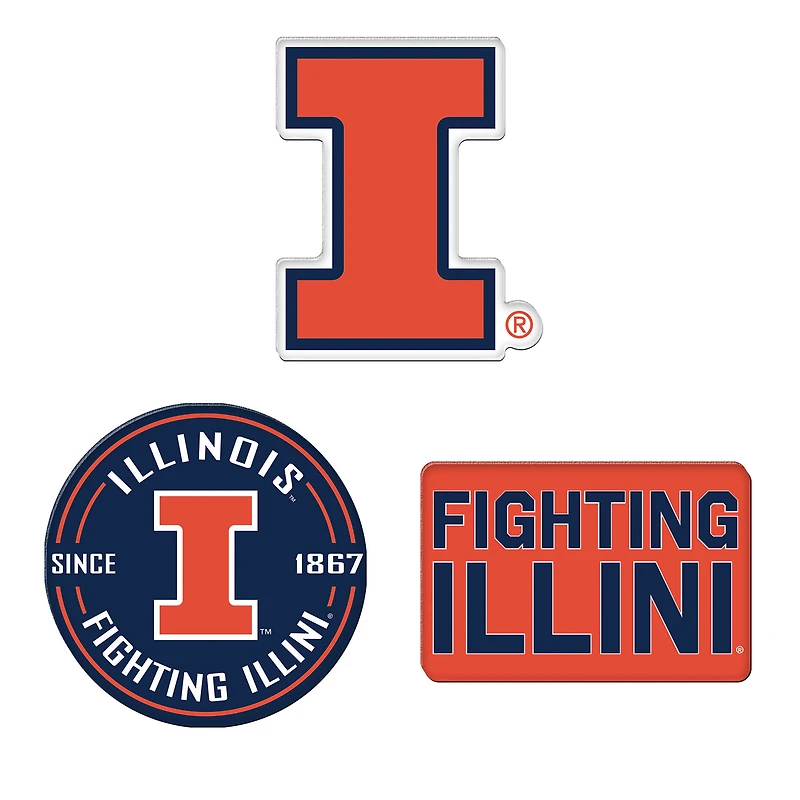 WinCraft  Illinois Fighting Illini 3-Pack Premium Fridge Magnet Set