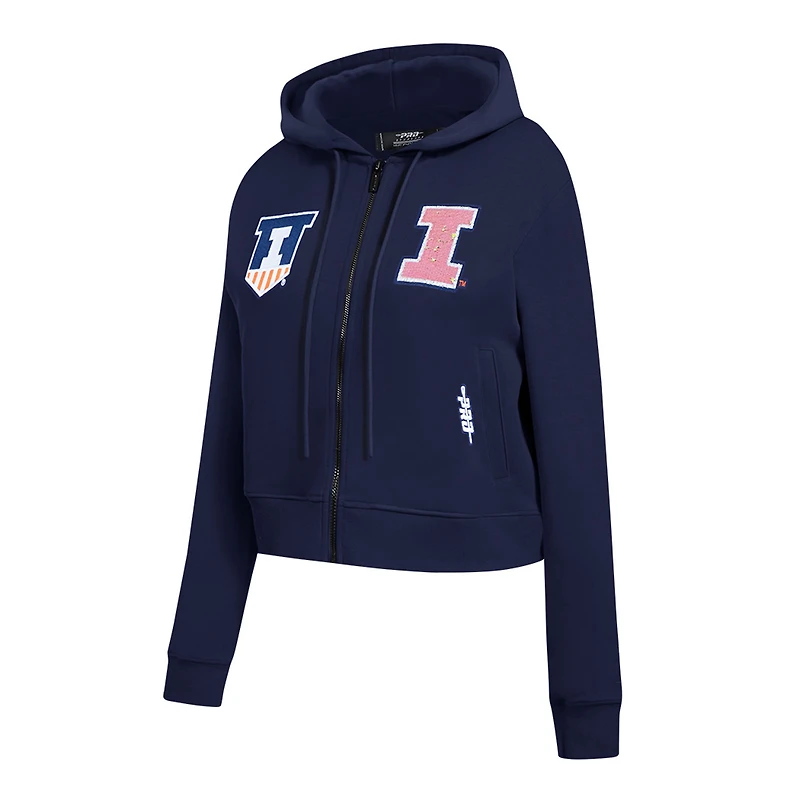 Veste à capuche zippée sequins Pro Standard bleu marine pour femme Illinois Fighting Illini Game Day