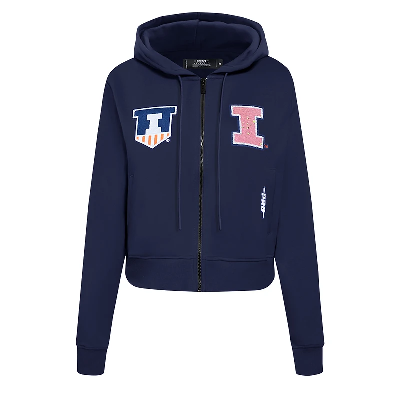 Women's Pro Standard Navy Illinois Fighting Illini Game Day Sequin Full-Zip Hooded Jacket