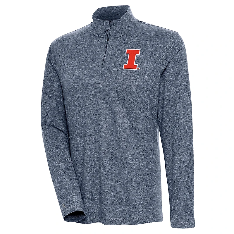 Women's Antigua  Heather Navy Illinois Fighting Illini Confront Quarter-Zip Pullover Top