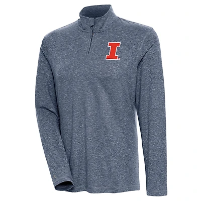 Women's Antigua  Heather Navy Illinois Fighting Illini Confront Quarter-Zip Pullover Top