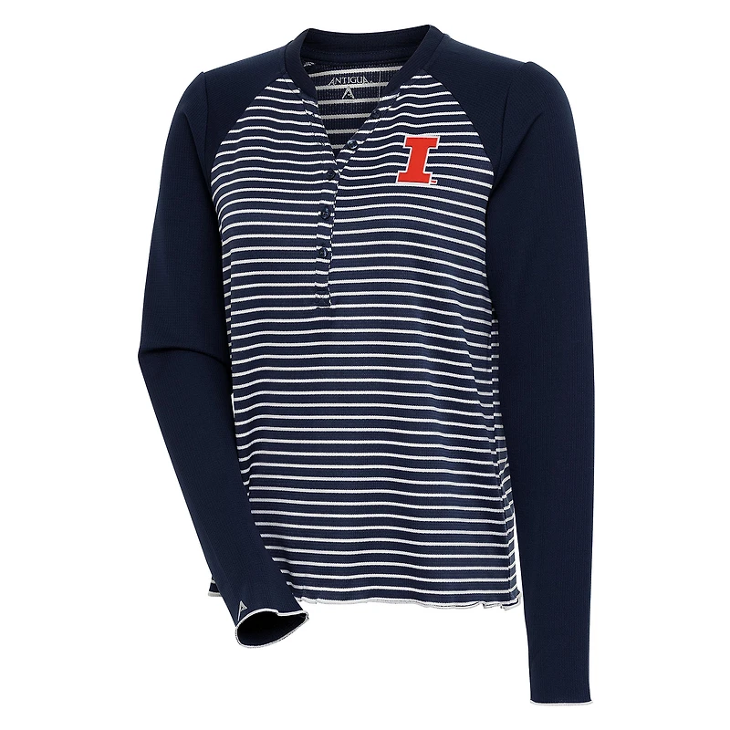 Women's Antigua  Navy/White Illinois Fighting Illini Maverick Henley Long Sleeve T-Shirt