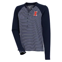 Women's Antigua  Navy/White Illinois Fighting Illini Maverick Henley Long Sleeve T-Shirt