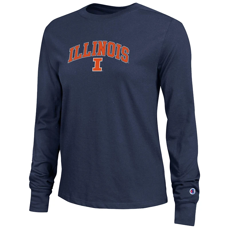 T-shirt à manches longues avec logo Arch Over de l'équipe l'Illinois Fighting Illini, championne féminine, bleu marine