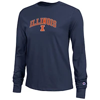 T-shirt à manches longues avec logo Arch Over de l'équipe l'Illinois Fighting Illini, championne féminine, bleu marine