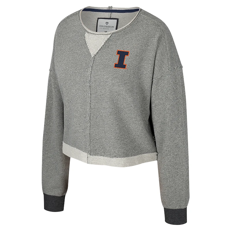 Women's Colosseum Charcoal Illinois Fighting Illini Magnum Scoop Neck Cropped Pullover Sweatshirt