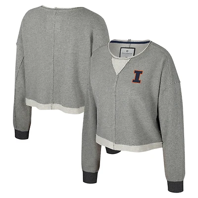 Sweat-shirt court à encolure dégagée pour femme Colosseum Charcoal Illinois Fighting Illini Magnum