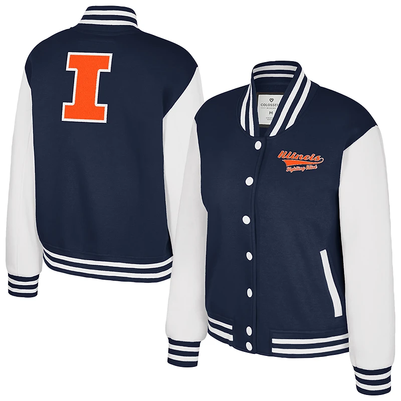 Women's Colosseum Navy Illinois Fighting Illini French Baguette Full Snap Fleece Jacket