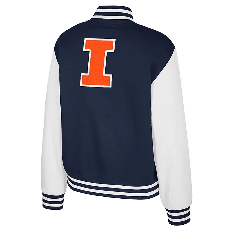 Women's Colosseum Navy Illinois Fighting Illini French Baguette Full Snap Fleece Jacket