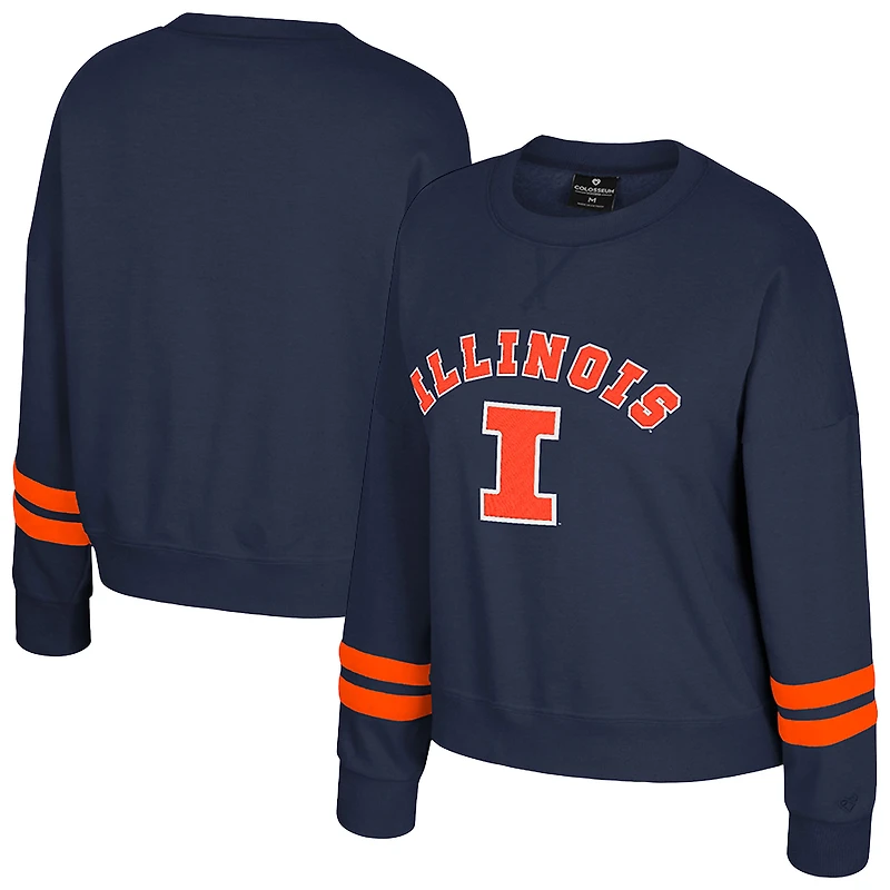 Sweat-shirt en molleton à col rond Splashy pour femme, bleu marine, Illinois Fighting Illini
