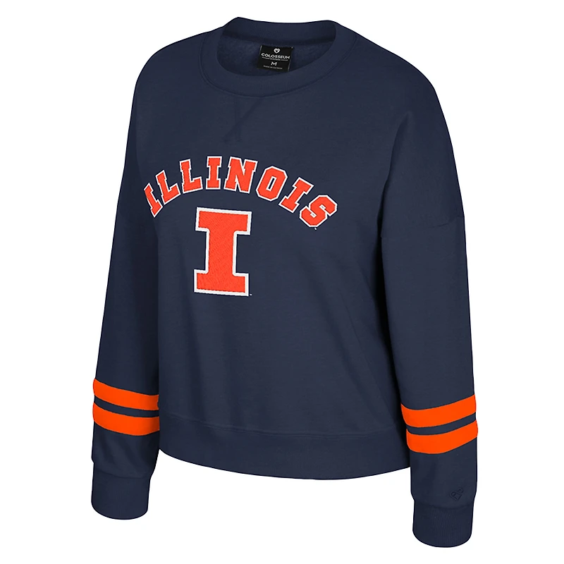 Sweat-shirt en molleton à col rond Splashy pour femme, bleu marine, Illinois Fighting Illini