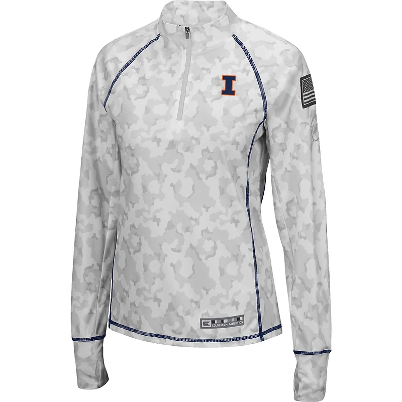 Women's Colosseum White Illinois Fighting Illini OHT Military Appreciation Officer Arctic Camo Fitted Lightweight 1/4-Zip Jacket