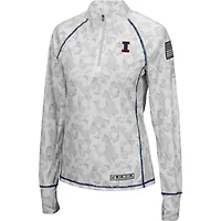 Women's Colosseum White Illinois Fighting Illini OHT Military Appreciation Officer Arctic Camo Fitted Lightweight 1/4-Zip Jacket
