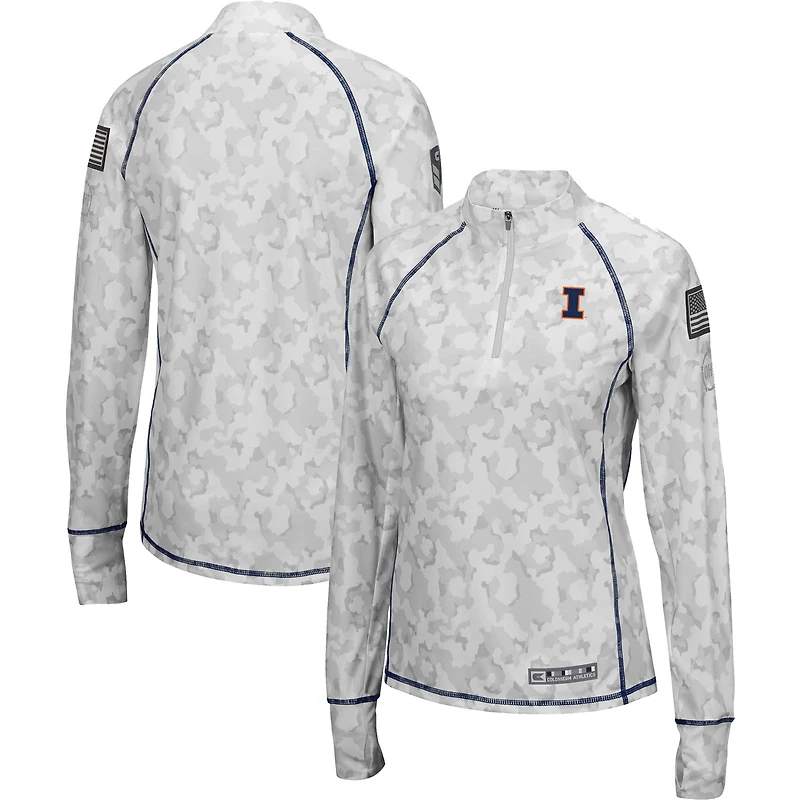 Women's Colosseum White Illinois Fighting Illini OHT Military Appreciation Officer Arctic Camo Fitted Lightweight 1/4-Zip Jacket