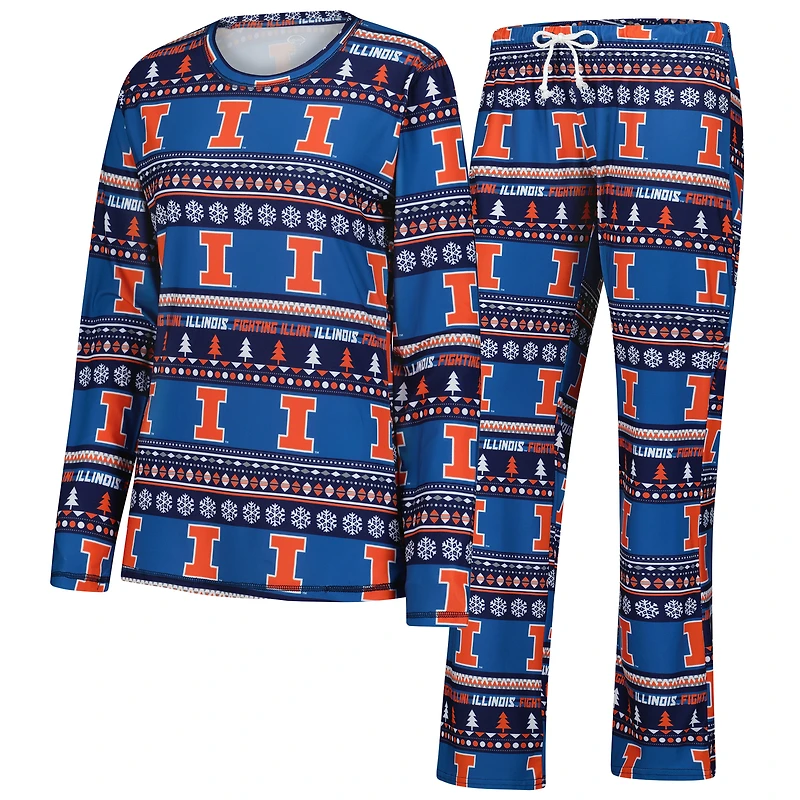 Women's Concepts Sport Navy Illinois Fighting Illini Ugly Sweater Holiday Long Sleeve Top & Pants Sleep Set