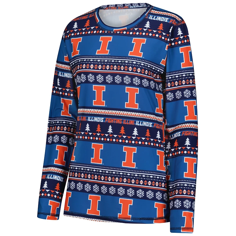 Women's Concepts Sport Navy Illinois Fighting Illini Ugly Sweater Holiday Long Sleeve Top & Pants Sleep Set