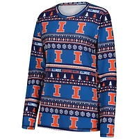 Ensemble de nuit pour femme Concepts Sport Navy Illinois Fighting Illini Ugly Sweater Holiday, haut à manches longues et pantalon