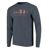 T-shirt à manches longues en denim pour femme, motif Noël des Fighting Illini de l'Illinois, couleurs confortables