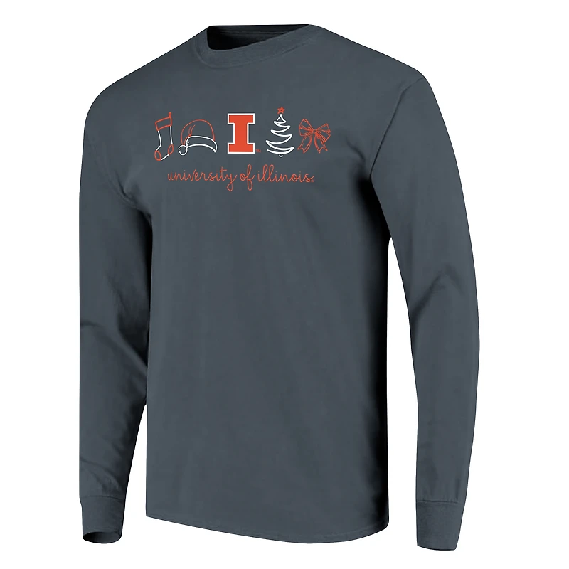 T-shirt à manches longues en denim pour femme, motif Noël des Fighting Illini de l'Illinois, couleurs confortables