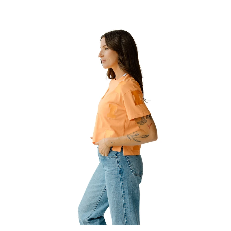 Women's Gameday Social Orange Illinois Fighting Illini Allover Print Heavyweight Cropped T-Shirt