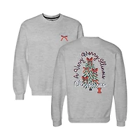Women's  Heather Gray Illinois Fighting Illini Classic Merry Christmas Tree Crewneck Sweatshirt