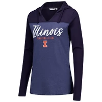 Women's Heather Navy Illinois Fighting Illini Knockout Color Block Hooded V-Neck Long Sleeve T-Shirt