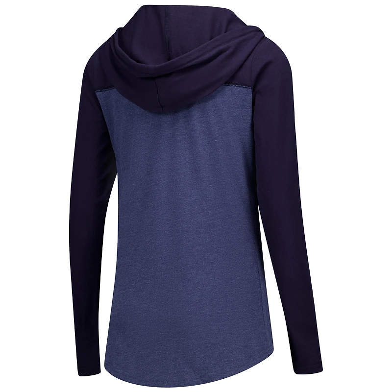 Women's Heather Navy Illinois Fighting Illini Knockout Color Block Hooded V-Neck Long Sleeve T-Shirt